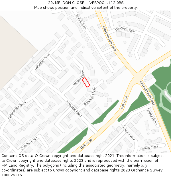 29, MELDON CLOSE, LIVERPOOL, L12 0RS: Location map and indicative extent of plot