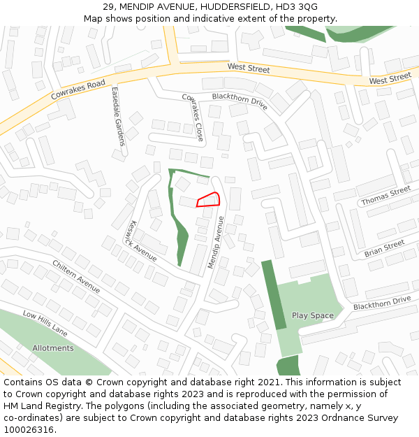 29, MENDIP AVENUE, HUDDERSFIELD, HD3 3QG: Location map and indicative extent of plot