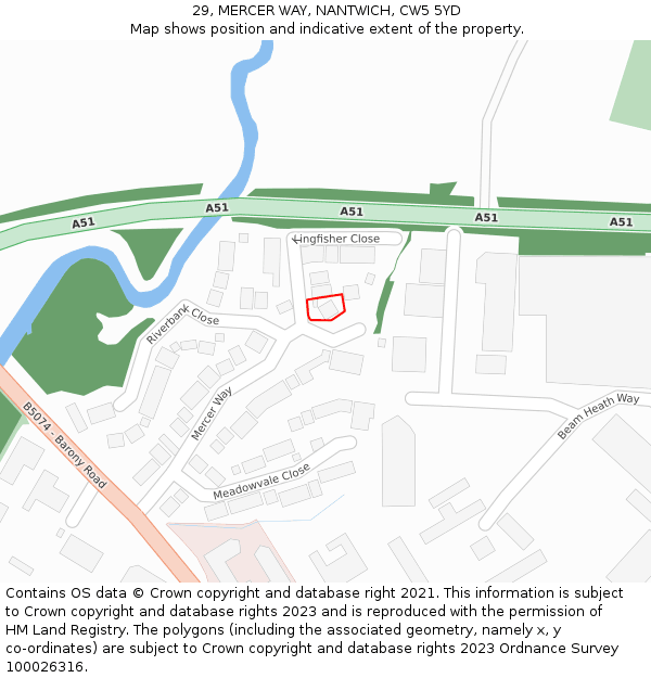 29, MERCER WAY, NANTWICH, CW5 5YD: Location map and indicative extent of plot