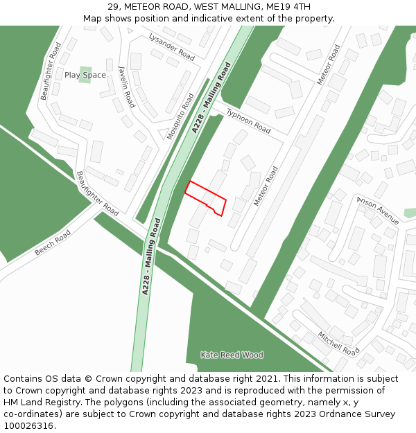 29, METEOR ROAD, WEST MALLING, ME19 4TH: Location map and indicative extent of plot