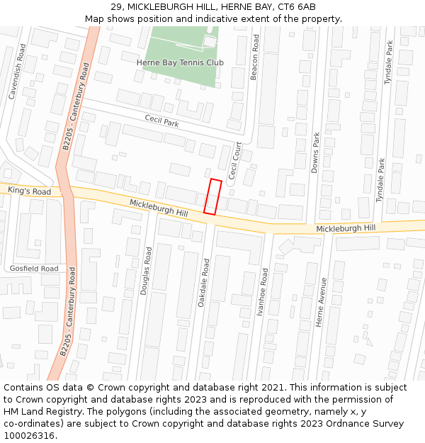 29, MICKLEBURGH HILL, HERNE BAY, CT6 6AB: Location map and indicative extent of plot