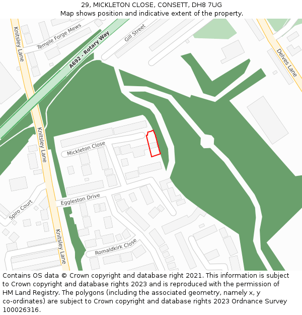 29, MICKLETON CLOSE, CONSETT, DH8 7UG: Location map and indicative extent of plot