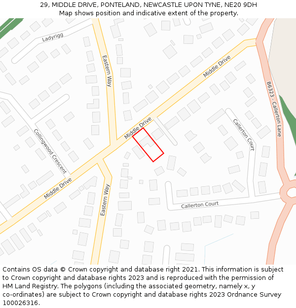 29, MIDDLE DRIVE, PONTELAND, NEWCASTLE UPON TYNE, NE20 9DH: Location map and indicative extent of plot