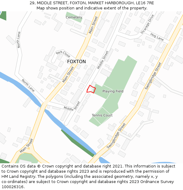 29, MIDDLE STREET, FOXTON, MARKET HARBOROUGH, LE16 7RE: Location map and indicative extent of plot