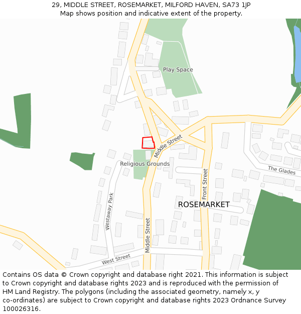 29, MIDDLE STREET, ROSEMARKET, MILFORD HAVEN, SA73 1JP: Location map and indicative extent of plot