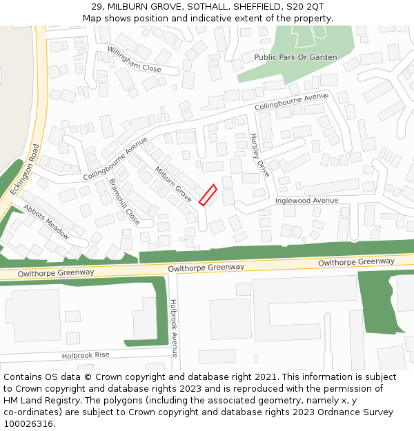 29, MILBURN GROVE, SOTHALL, SHEFFIELD, S20 2QT: Location map and indicative extent of plot