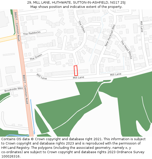 29, MILL LANE, HUTHWAITE, SUTTON-IN-ASHFIELD, NG17 2SJ: Location map and indicative extent of plot