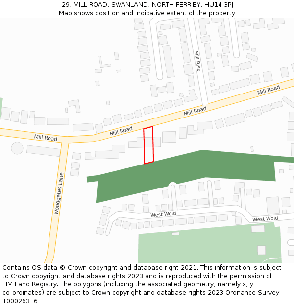 29, MILL ROAD, SWANLAND, NORTH FERRIBY, HU14 3PJ: Location map and indicative extent of plot