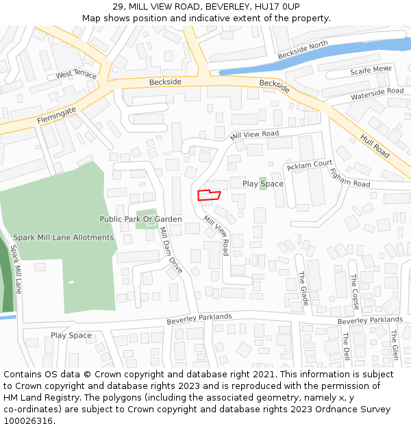 29, MILL VIEW ROAD, BEVERLEY, HU17 0UP: Location map and indicative extent of plot