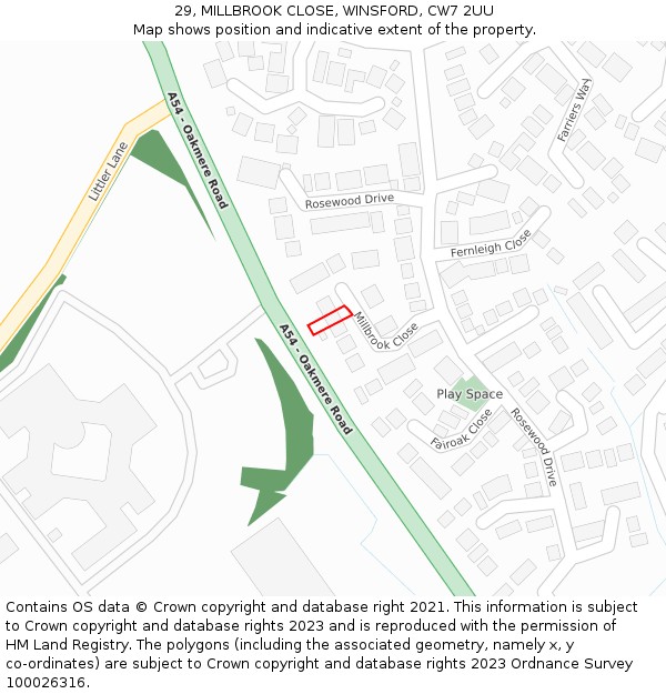 29, MILLBROOK CLOSE, WINSFORD, CW7 2UU: Location map and indicative extent of plot