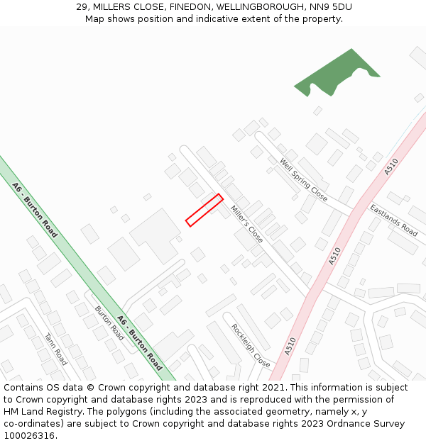 29, MILLERS CLOSE, FINEDON, WELLINGBOROUGH, NN9 5DU: Location map and indicative extent of plot