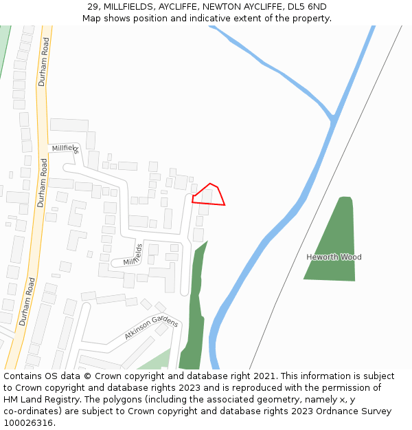 29, MILLFIELDS, AYCLIFFE, NEWTON AYCLIFFE, DL5 6ND: Location map and indicative extent of plot