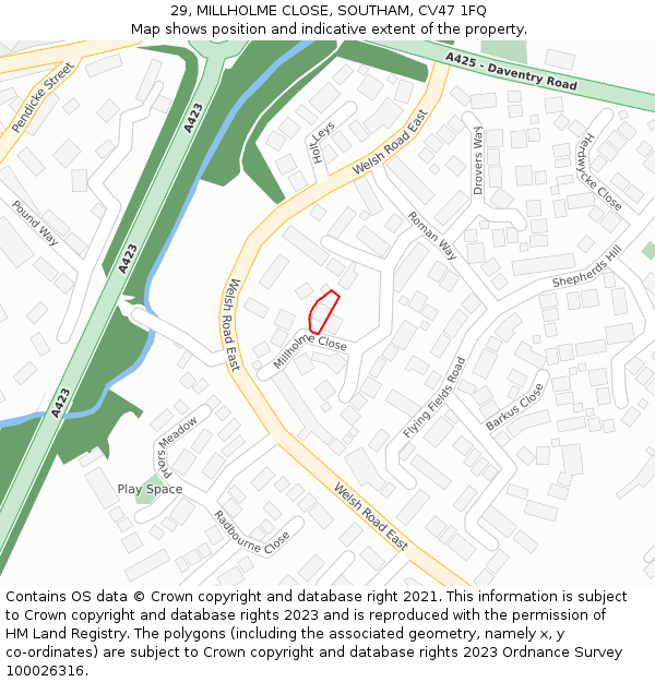 29, MILLHOLME CLOSE, SOUTHAM, CV47 1FQ: Location map and indicative extent of plot