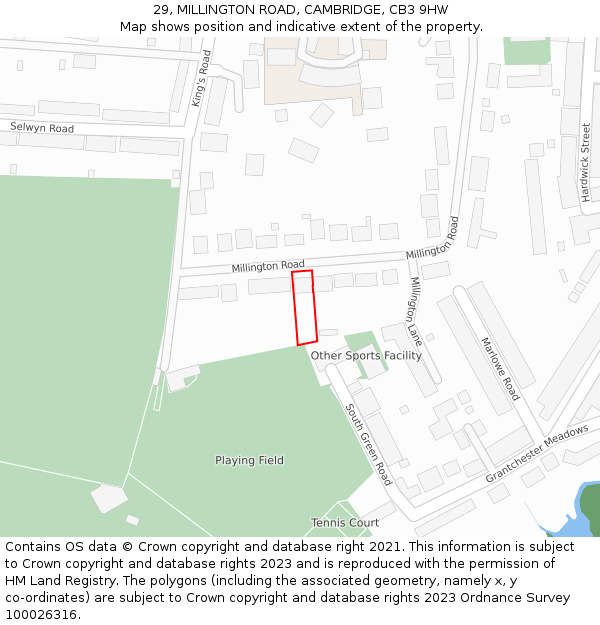 29, MILLINGTON ROAD, CAMBRIDGE, CB3 9HW: Location map and indicative extent of plot