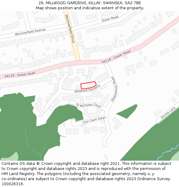 29, MILLWOOD GARDENS, KILLAY, SWANSEA, SA2 7BE: Location map and indicative extent of plot