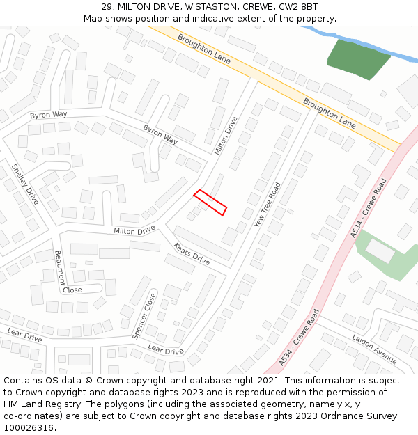 29, MILTON DRIVE, WISTASTON, CREWE, CW2 8BT: Location map and indicative extent of plot