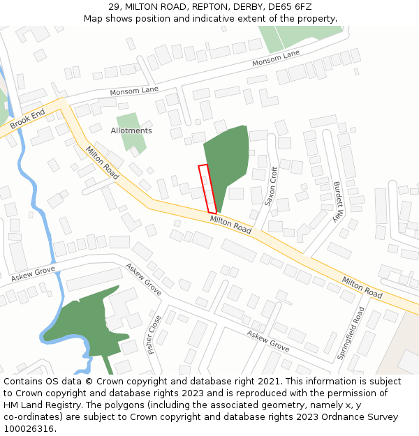 29, MILTON ROAD, REPTON, DERBY, DE65 6FZ: Location map and indicative extent of plot