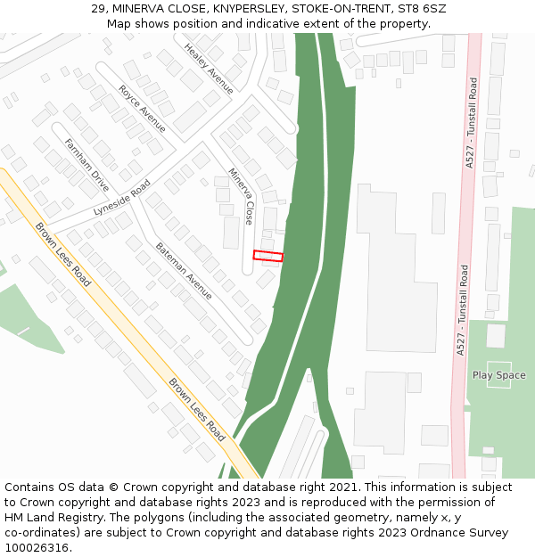 29, MINERVA CLOSE, KNYPERSLEY, STOKE-ON-TRENT, ST8 6SZ: Location map and indicative extent of plot