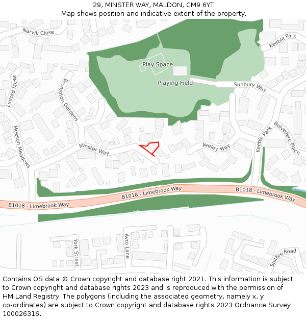 29, MINSTER WAY, MALDON, CM9 6YT: Location map and indicative extent of plot