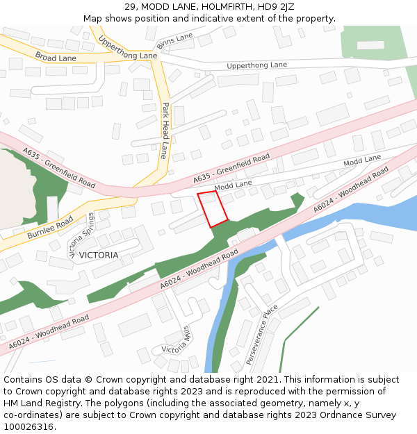 29, MODD LANE, HOLMFIRTH, HD9 2JZ: Location map and indicative extent of plot