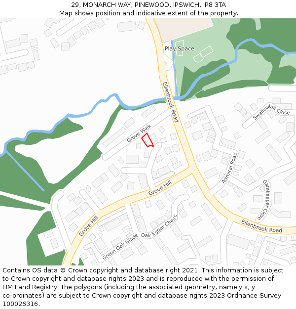 29, MONARCH WAY, PINEWOOD, IPSWICH, IP8 3TA: Location map and indicative extent of plot