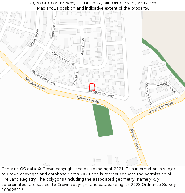 29, MONTGOMERY WAY, GLEBE FARM, MILTON KEYNES, MK17 8YA: Location map and indicative extent of plot