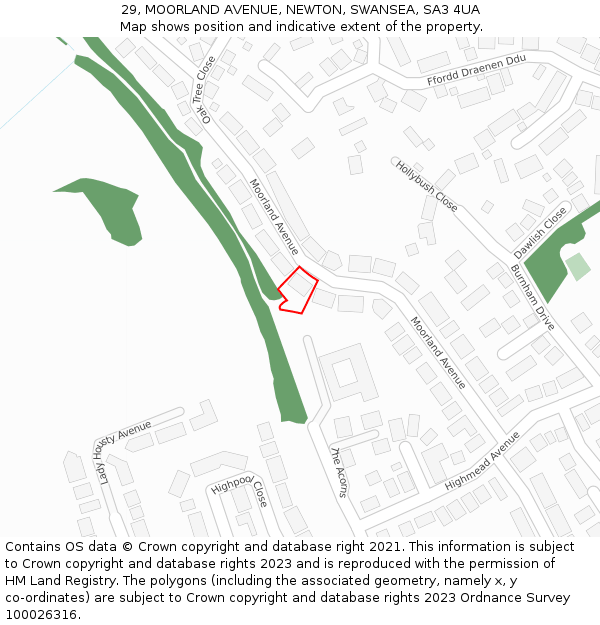 29, MOORLAND AVENUE, NEWTON, SWANSEA, SA3 4UA: Location map and indicative extent of plot