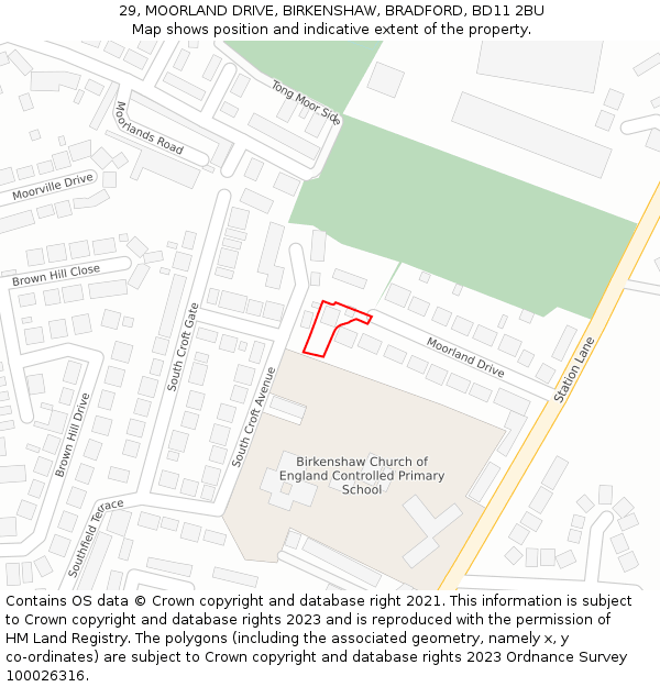 29, MOORLAND DRIVE, BIRKENSHAW, BRADFORD, BD11 2BU: Location map and indicative extent of plot
