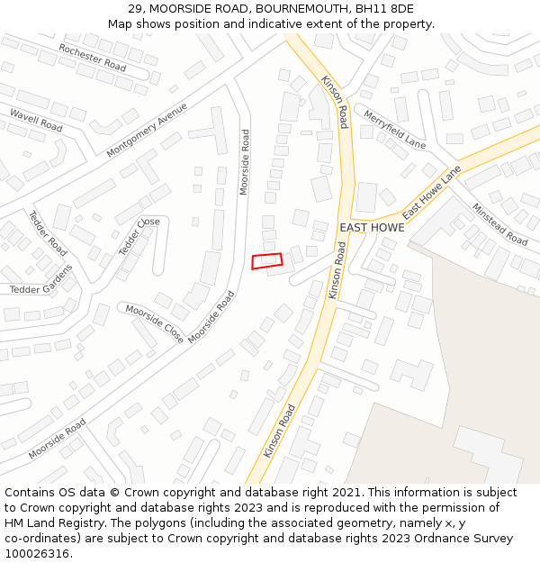 29, MOORSIDE ROAD, BOURNEMOUTH, BH11 8DE: Location map and indicative extent of plot