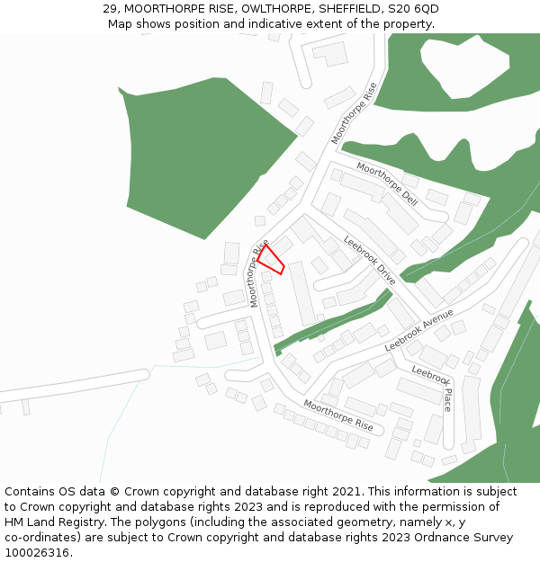 29, MOORTHORPE RISE, OWLTHORPE, SHEFFIELD, S20 6QD: Location map and indicative extent of plot