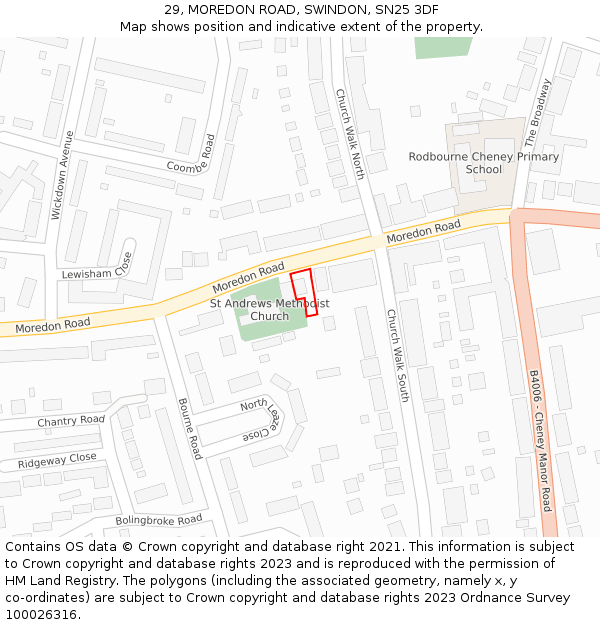 29, MOREDON ROAD, SWINDON, SN25 3DF: Location map and indicative extent of plot