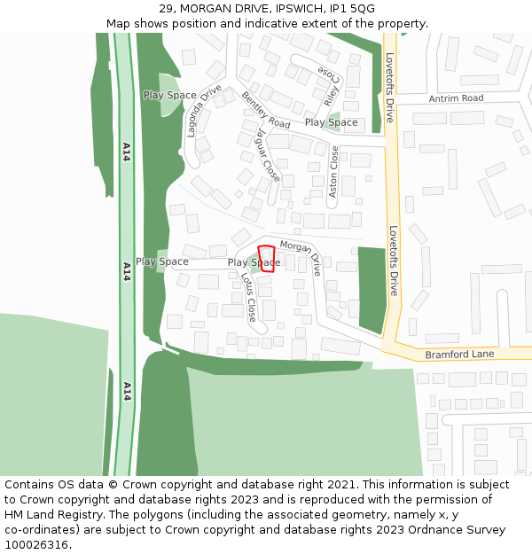 29, MORGAN DRIVE, IPSWICH, IP1 5QG: Location map and indicative extent of plot