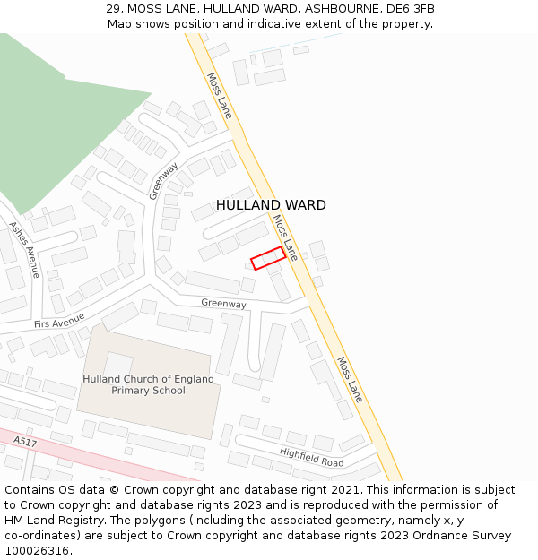 29, MOSS LANE, HULLAND WARD, ASHBOURNE, DE6 3FB: Location map and indicative extent of plot