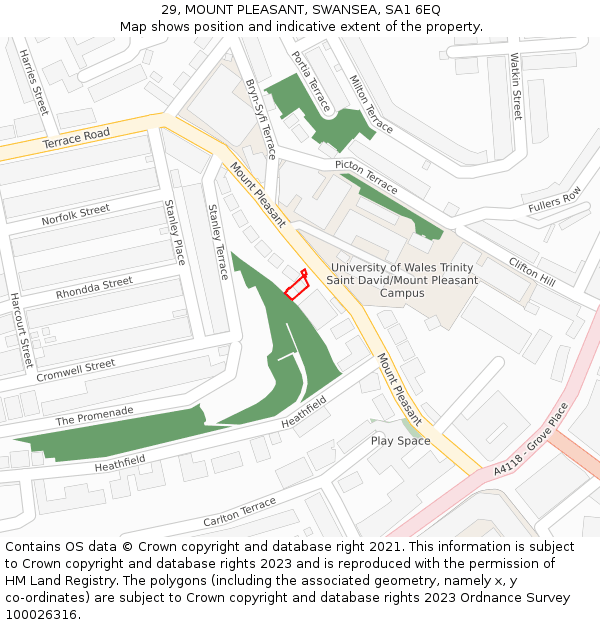 29, MOUNT PLEASANT, SWANSEA, SA1 6EQ: Location map and indicative extent of plot