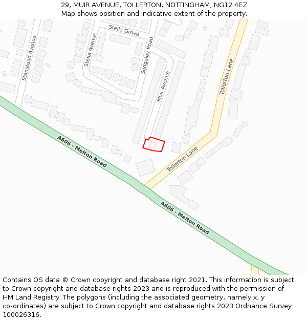 29, MUIR AVENUE, TOLLERTON, NOTTINGHAM, NG12 4EZ: Location map and indicative extent of plot