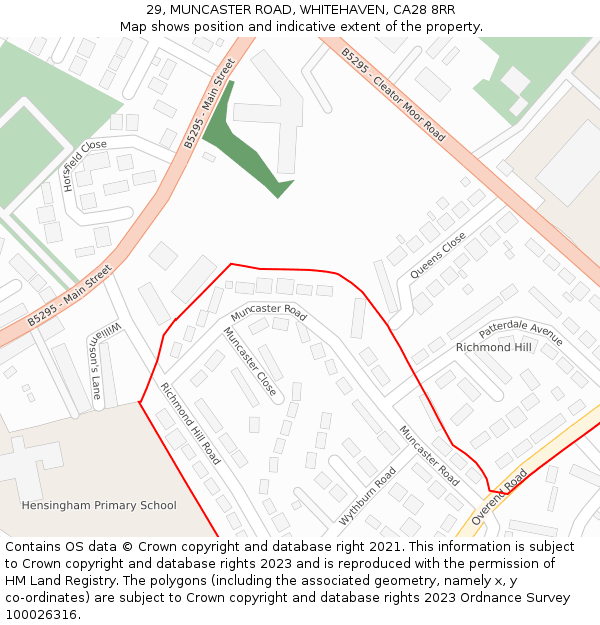 29, MUNCASTER ROAD, WHITEHAVEN, CA28 8RR: Location map and indicative extent of plot