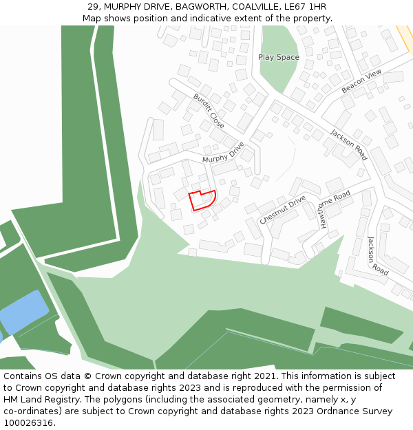 29, MURPHY DRIVE, BAGWORTH, COALVILLE, LE67 1HR: Location map and indicative extent of plot