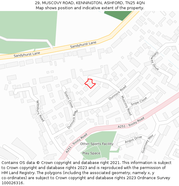 29, MUSCOVY ROAD, KENNINGTON, ASHFORD, TN25 4QN: Location map and indicative extent of plot