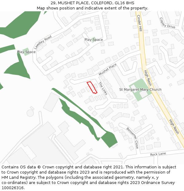 29, MUSHET PLACE, COLEFORD, GL16 8HS: Location map and indicative extent of plot