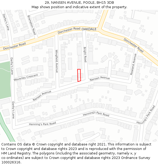 29, NANSEN AVENUE, POOLE, BH15 3DB: Location map and indicative extent of plot