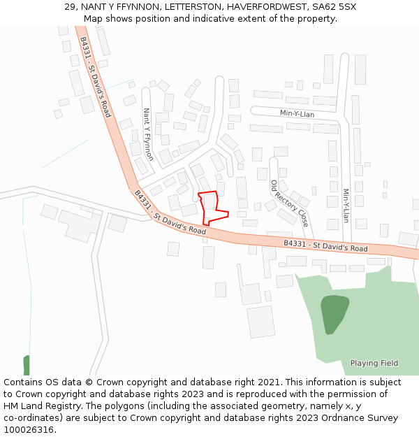 29, NANT Y FFYNNON, LETTERSTON, HAVERFORDWEST, SA62 5SX: Location map and indicative extent of plot