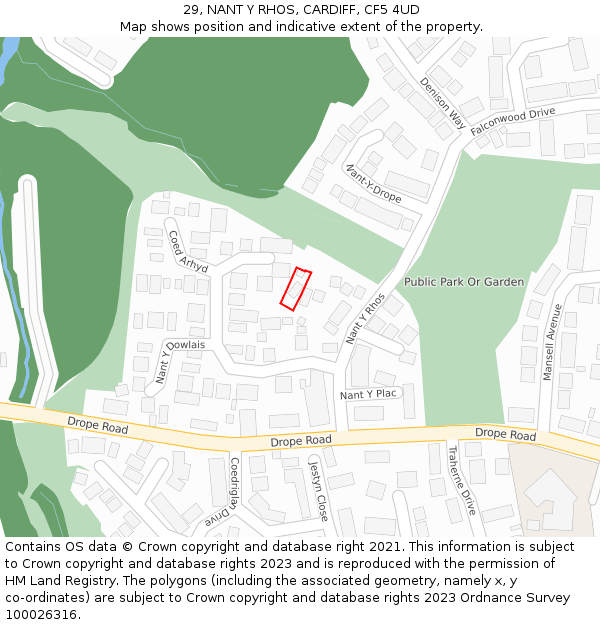 29, NANT Y RHOS, CARDIFF, CF5 4UD: Location map and indicative extent of plot