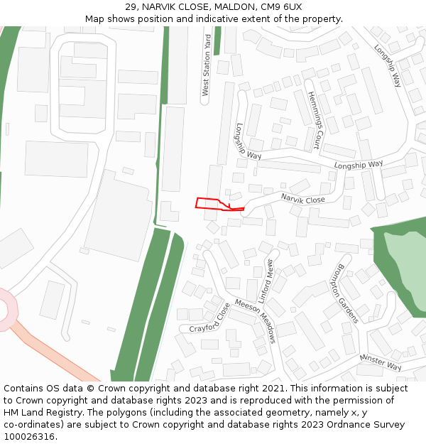 29, NARVIK CLOSE, MALDON, CM9 6UX: Location map and indicative extent of plot