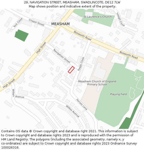 29, NAVIGATION STREET, MEASHAM, SWADLINCOTE, DE12 7LW: Location map and indicative extent of plot