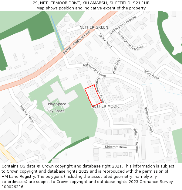 29, NETHERMOOR DRIVE, KILLAMARSH, SHEFFIELD, S21 1HR: Location map and indicative extent of plot
