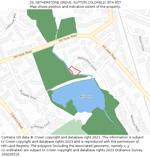 29, NETHERSTONE GROVE, SUTTON COLDFIELD, B74 4DT: Location map and indicative extent of plot