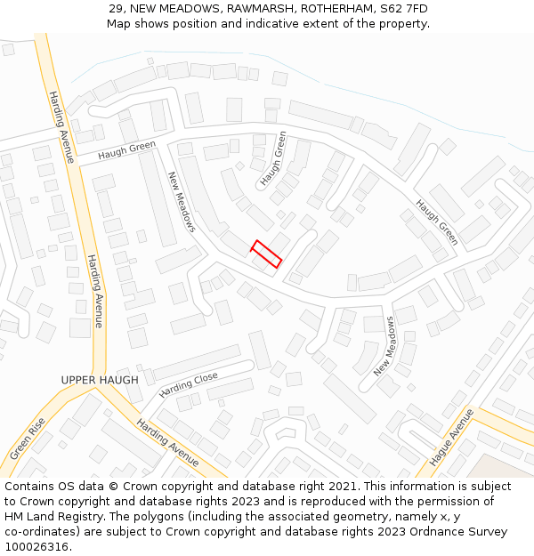 29, NEW MEADOWS, RAWMARSH, ROTHERHAM, S62 7FD: Location map and indicative extent of plot