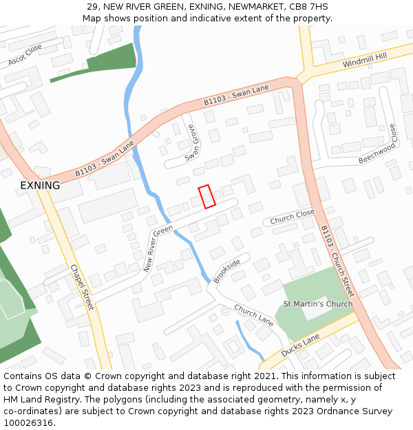 29, NEW RIVER GREEN, EXNING, NEWMARKET, CB8 7HS: Location map and indicative extent of plot