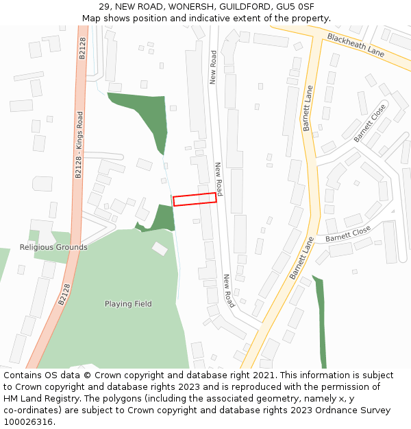 29, NEW ROAD, WONERSH, GUILDFORD, GU5 0SF: Location map and indicative extent of plot