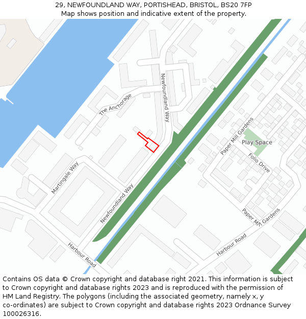 29, NEWFOUNDLAND WAY, PORTISHEAD, BRISTOL, BS20 7FP: Location map and indicative extent of plot